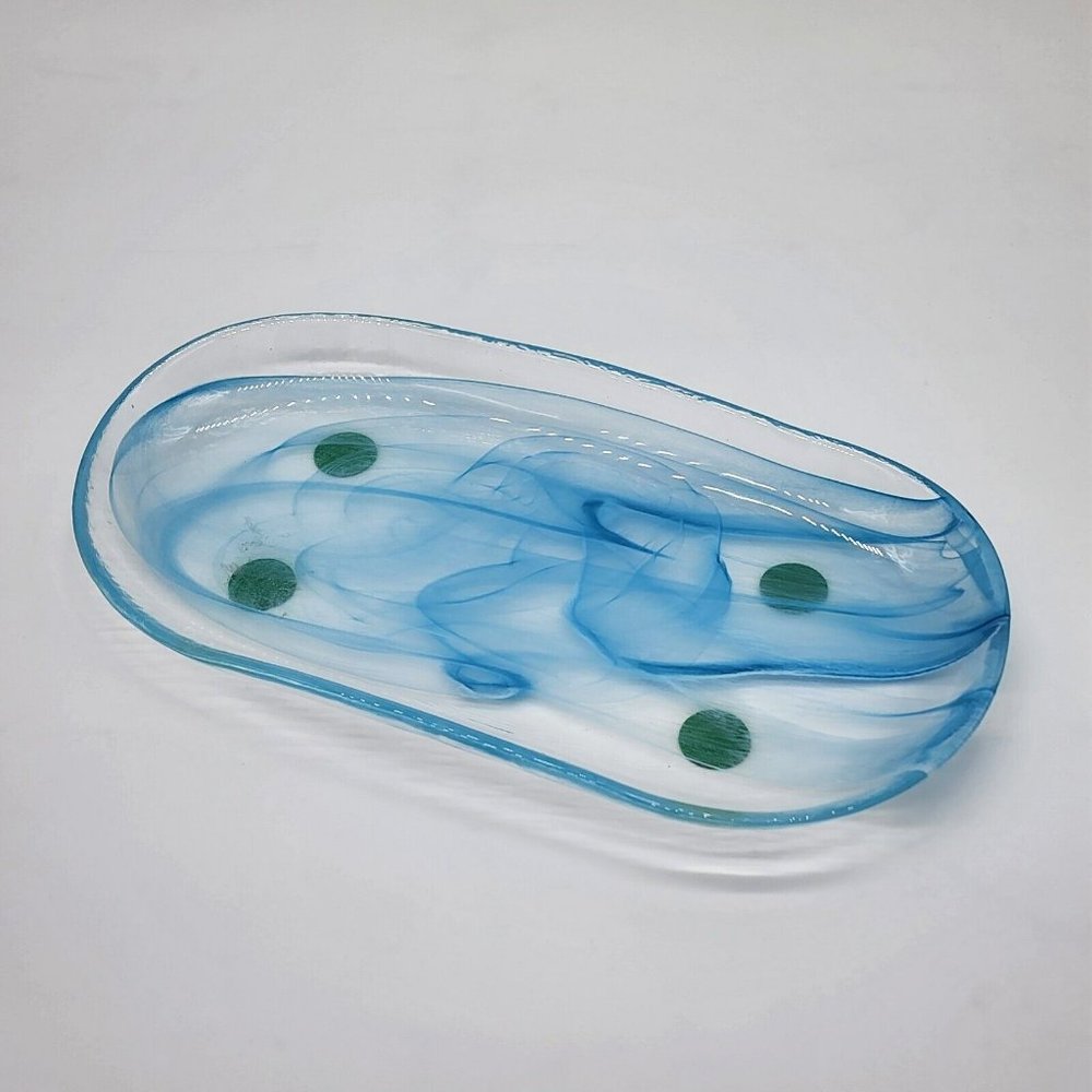 Art Glass Swirled Rectangular Oval Trinket Dish
